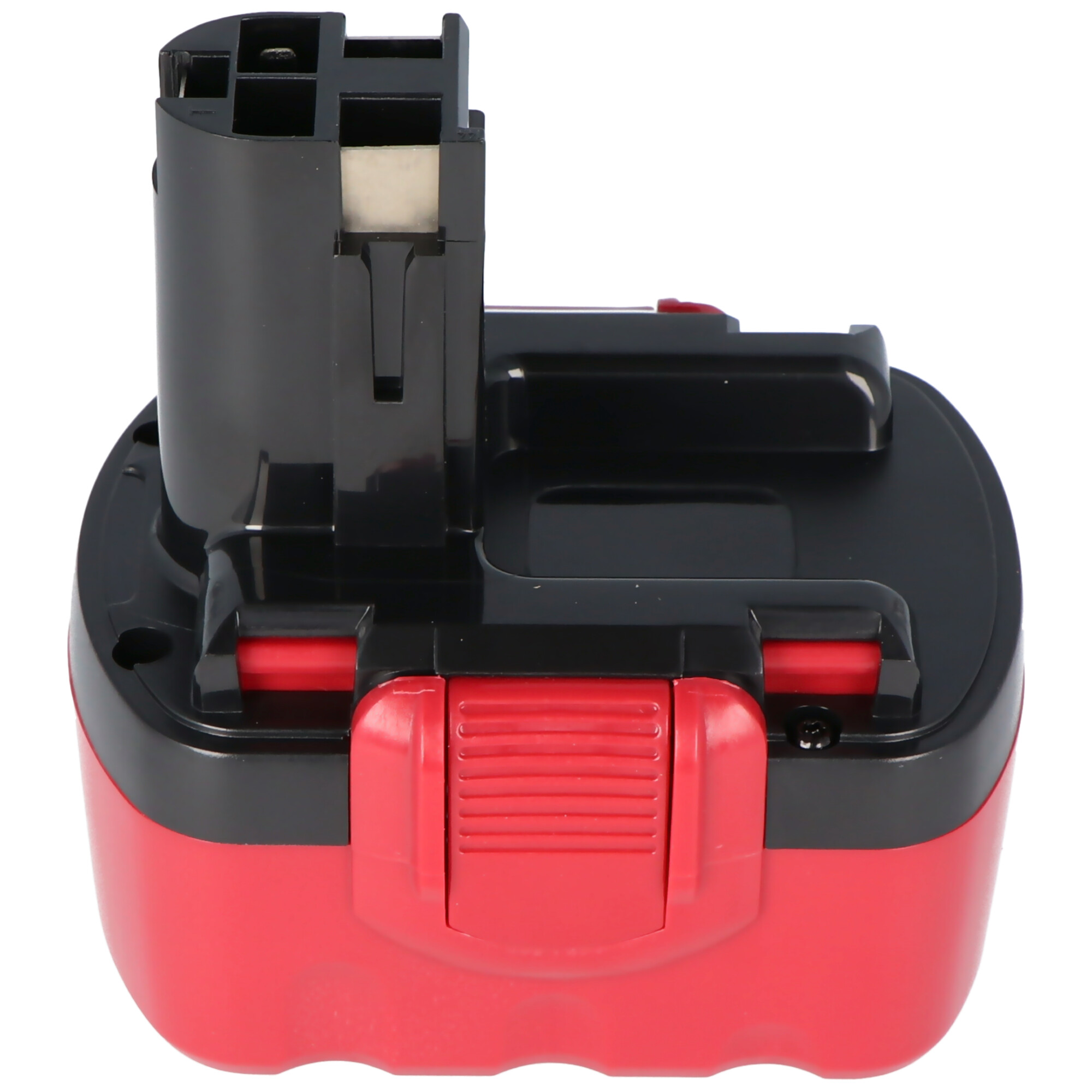 Schwarz-rote Batterie für ein Elektrowerkzeug, mit schwarzem Oberteil und roter Basis.