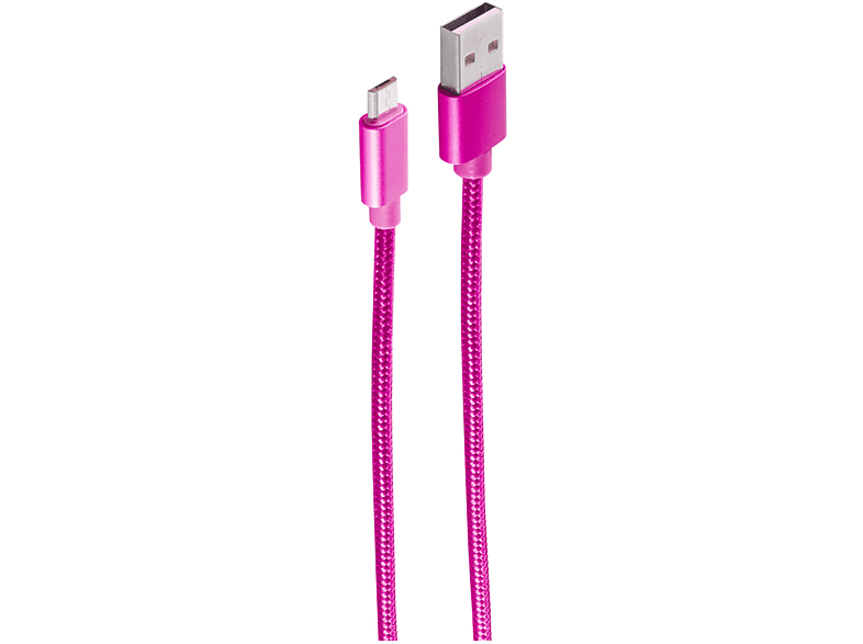 SHIVERPEAKS Lade- und Synckabel USB A/ micro B Nylon Pink 1,2m Ladekabel