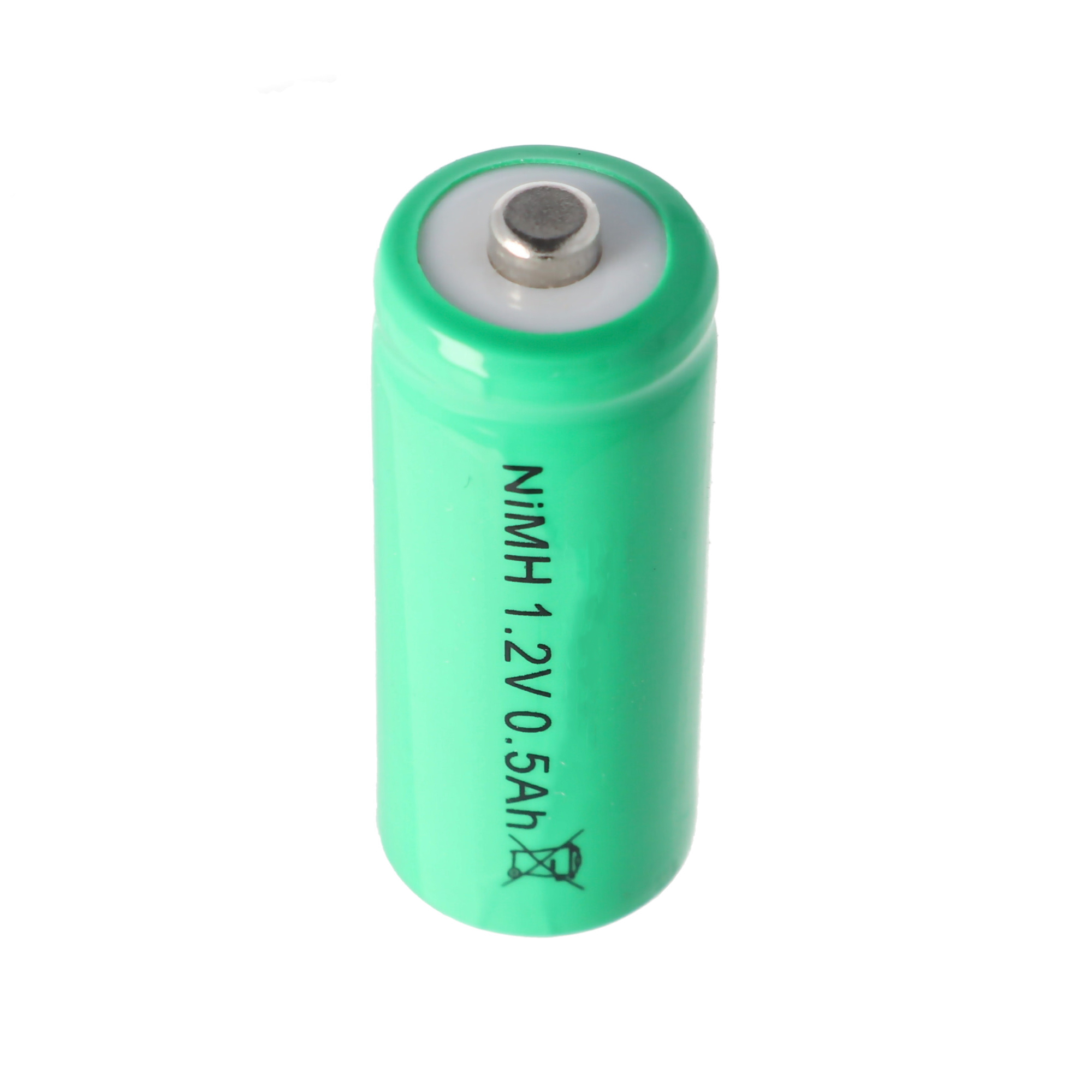Groene cilindrische batterij met tekst. Witte achtergrond.