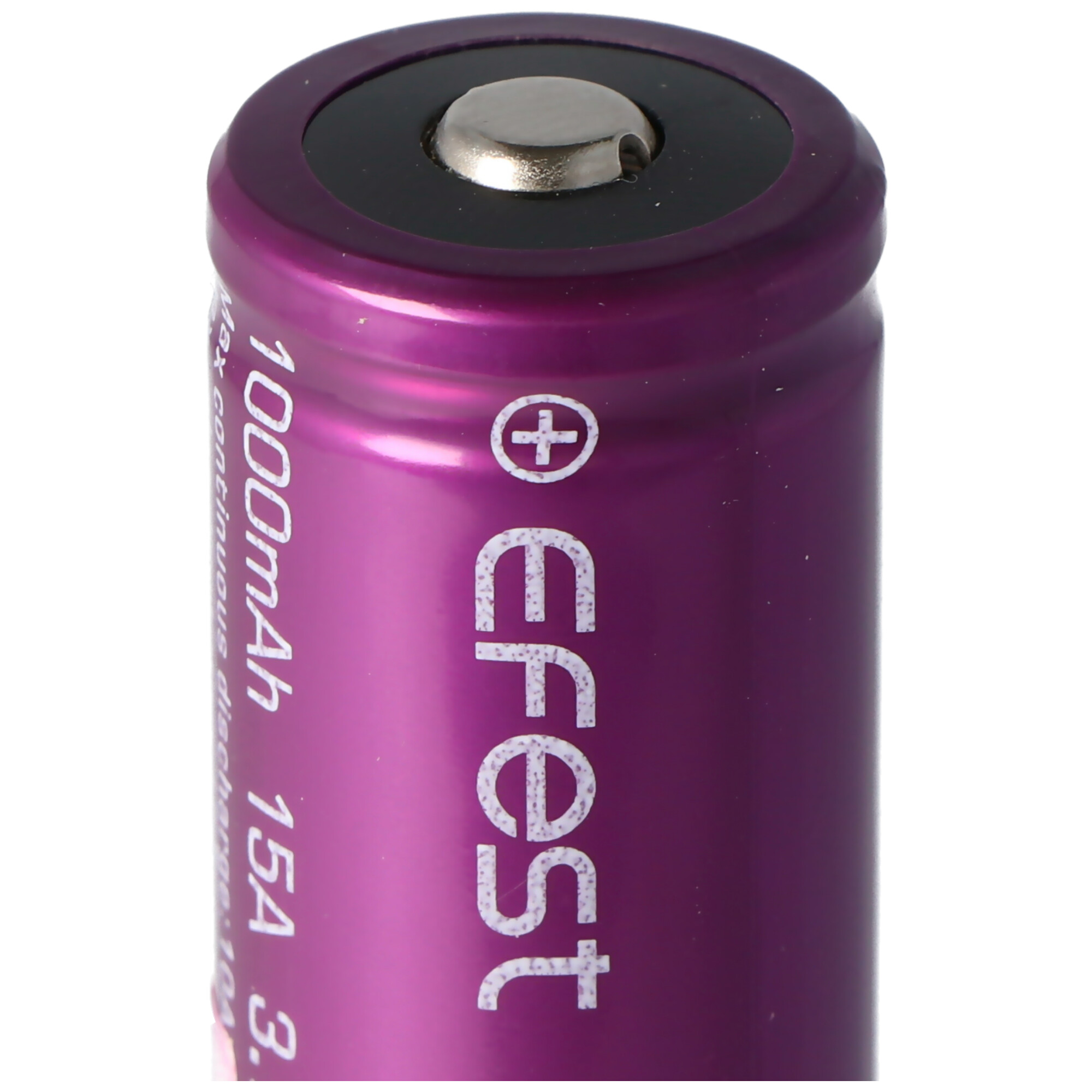 Purple eFest battery. Text: 1000mAh 15A 3.7V. Silver top and plus sign.