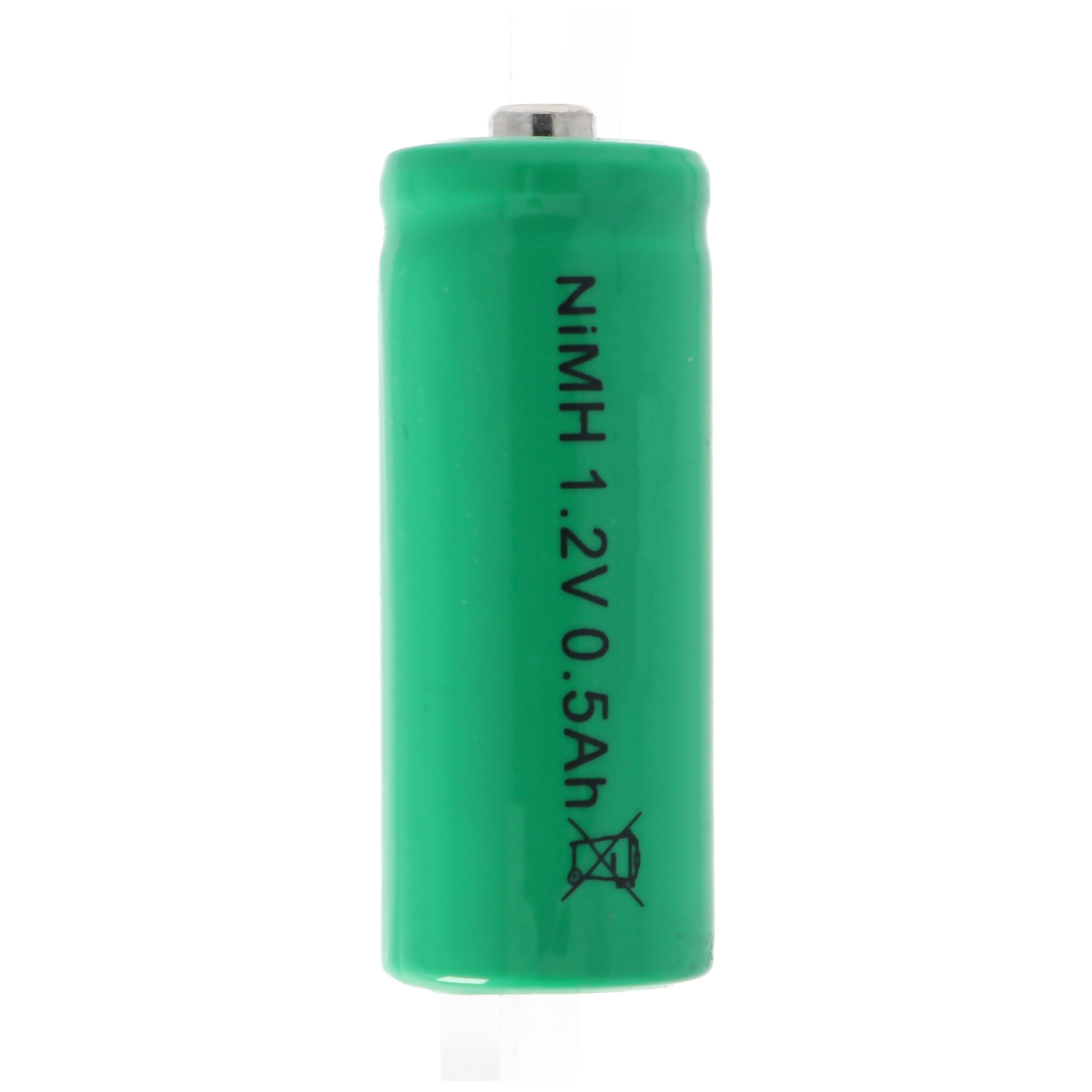 Groene NiMH batterij met witte achtergrond.