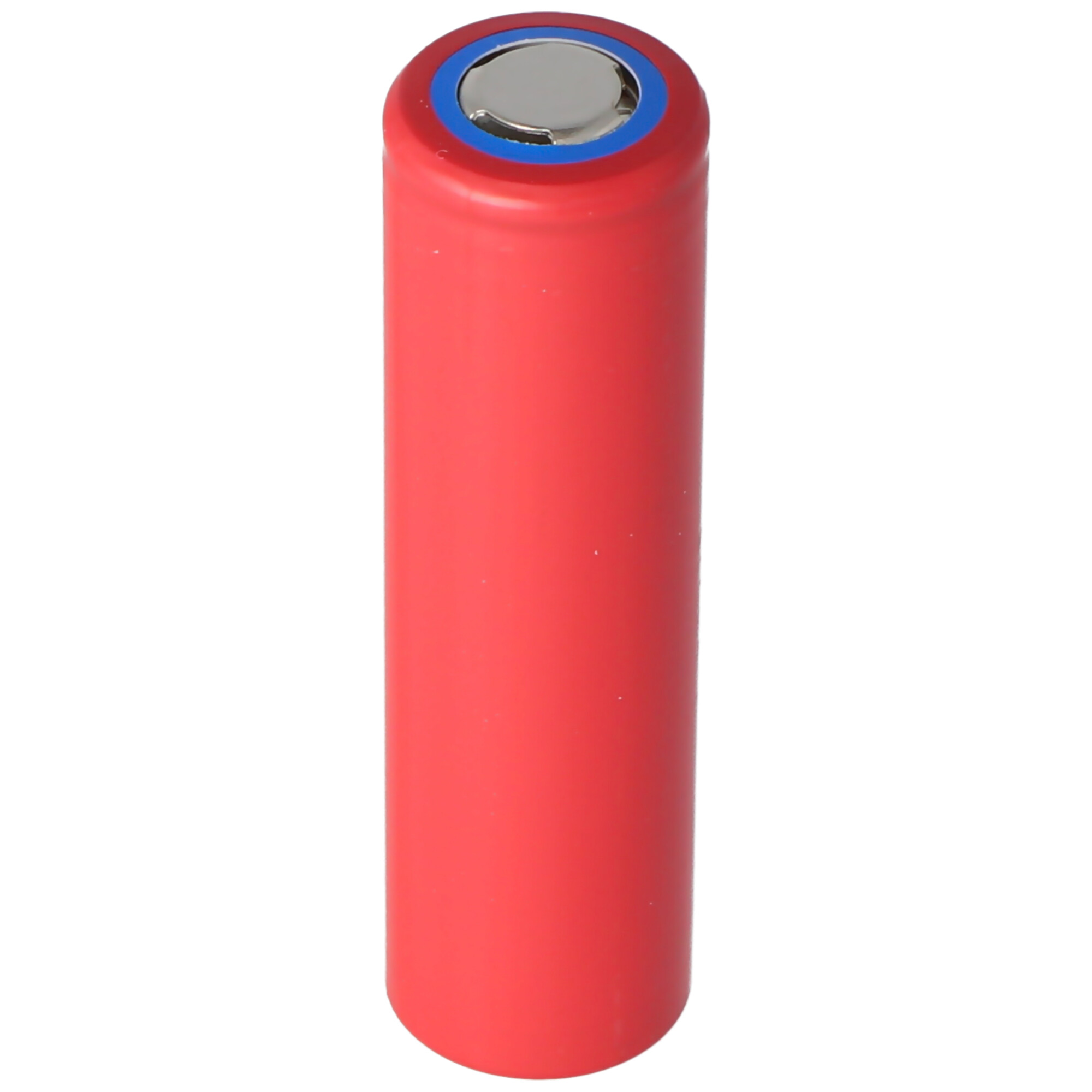Een rode cilindrische batterij op een witte achtergrond.