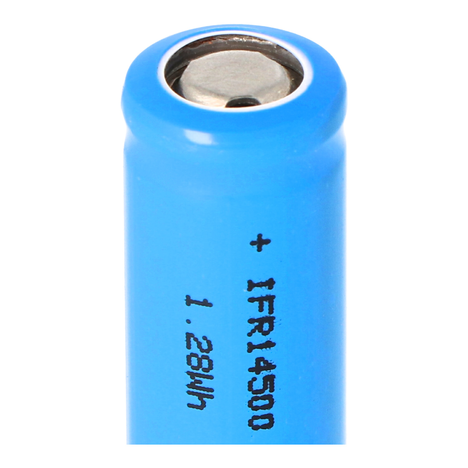 Blaue zylindrische Batteriezelle, Draufsicht.