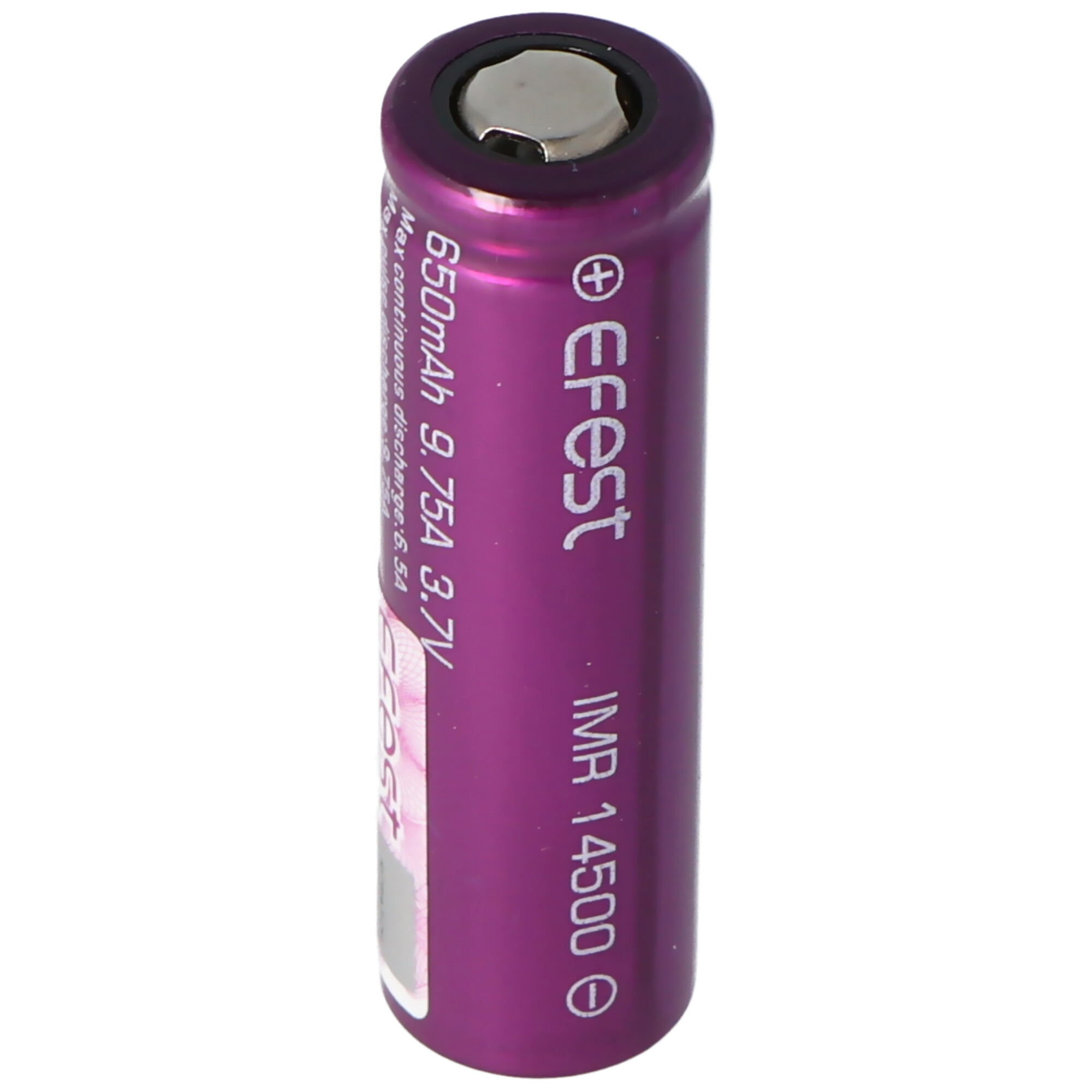 A purple Efest battery with white text. The battery is cylindrical.