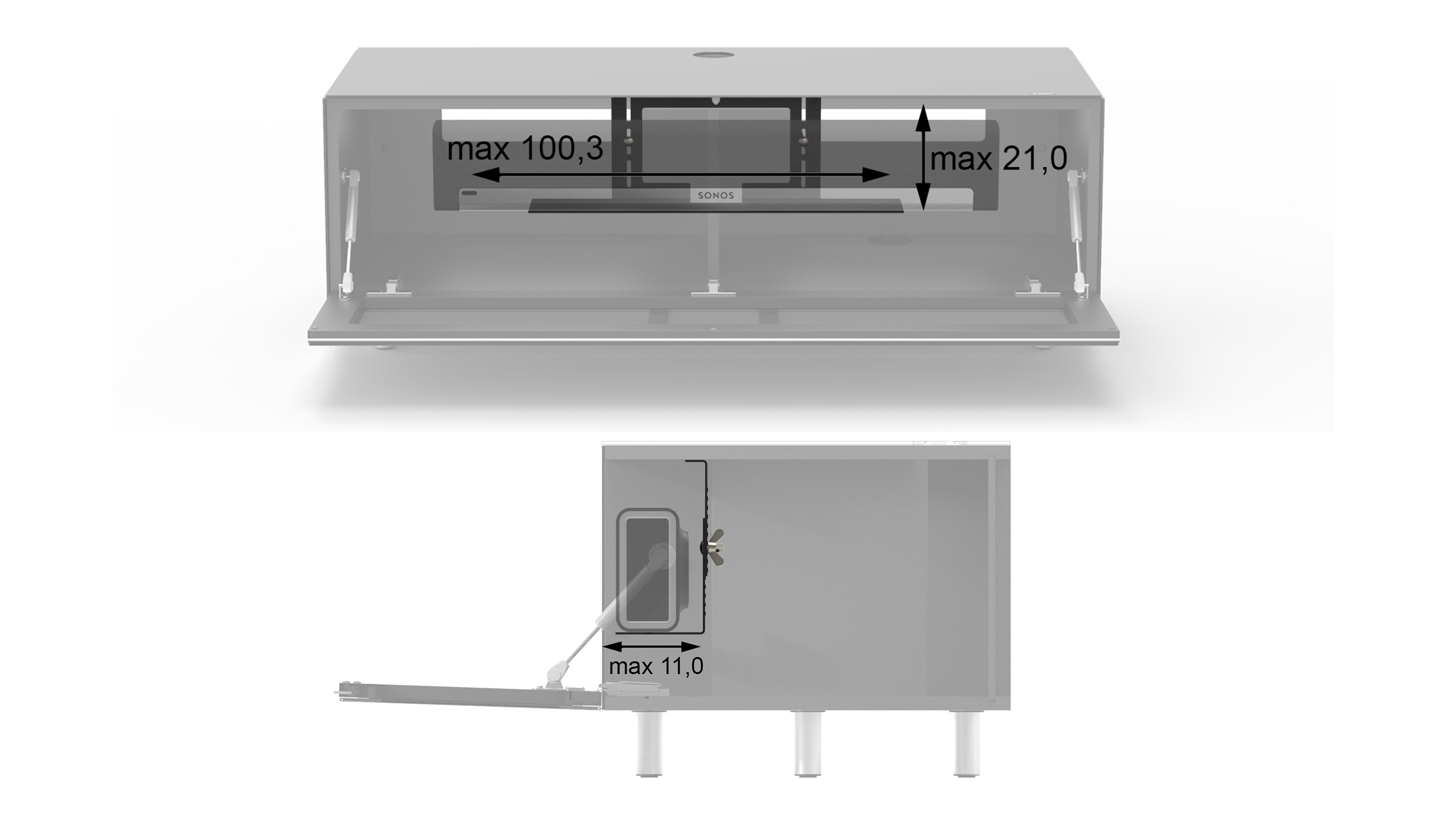 JUST BY SPECTRAL TV-Soundbar-Lowboard mit 111cm. JRL Breite Soundbar-Ablage. TV-Soundbar-Lowboard Snow. 1104T