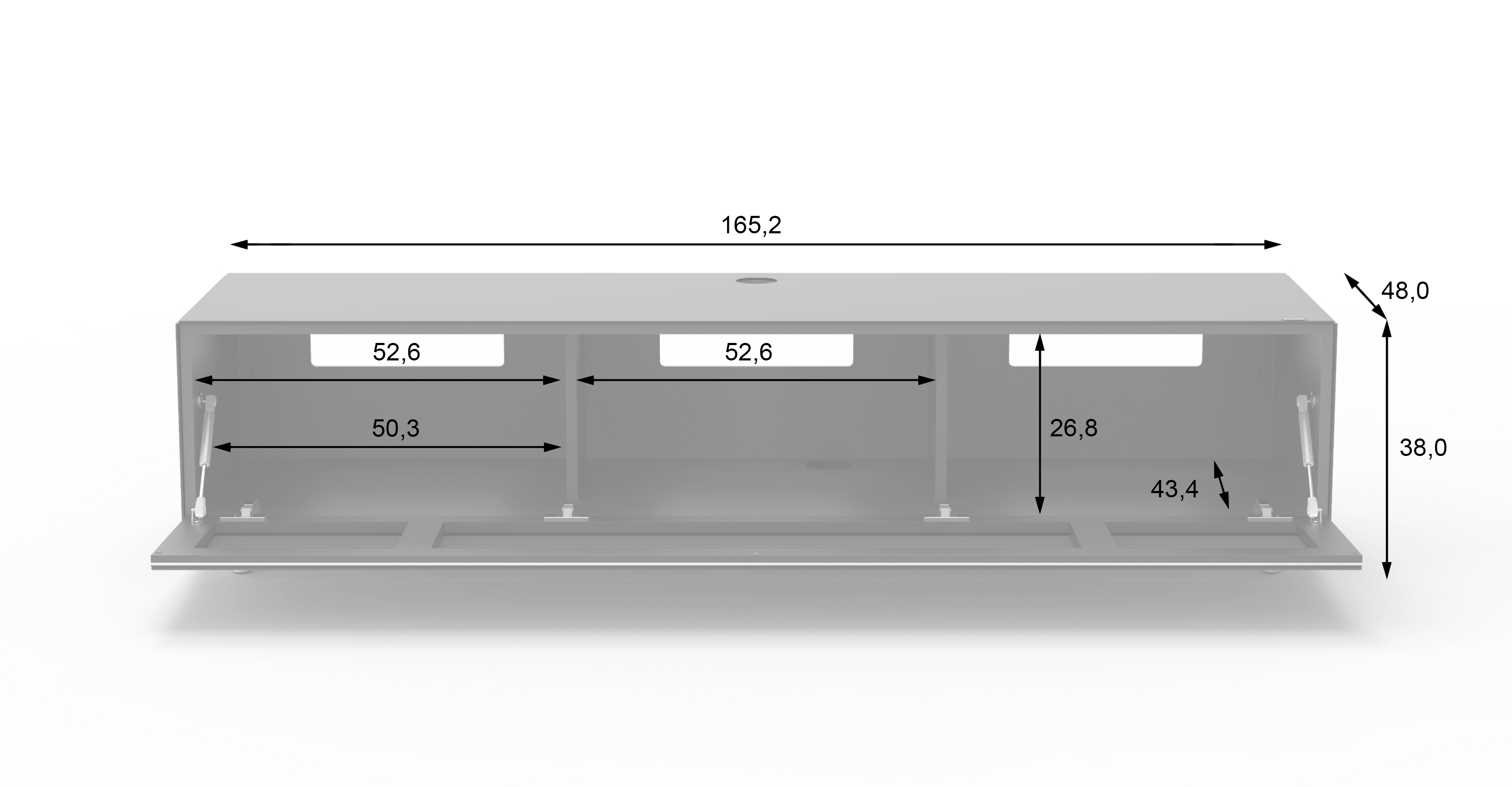1654T. TV-Soundbar-Lowboard 165cm. TV-Halterung Breite VESA400. SPECTRAL JUST mit TV-Soundbar-Lowboard Black. JRL BY