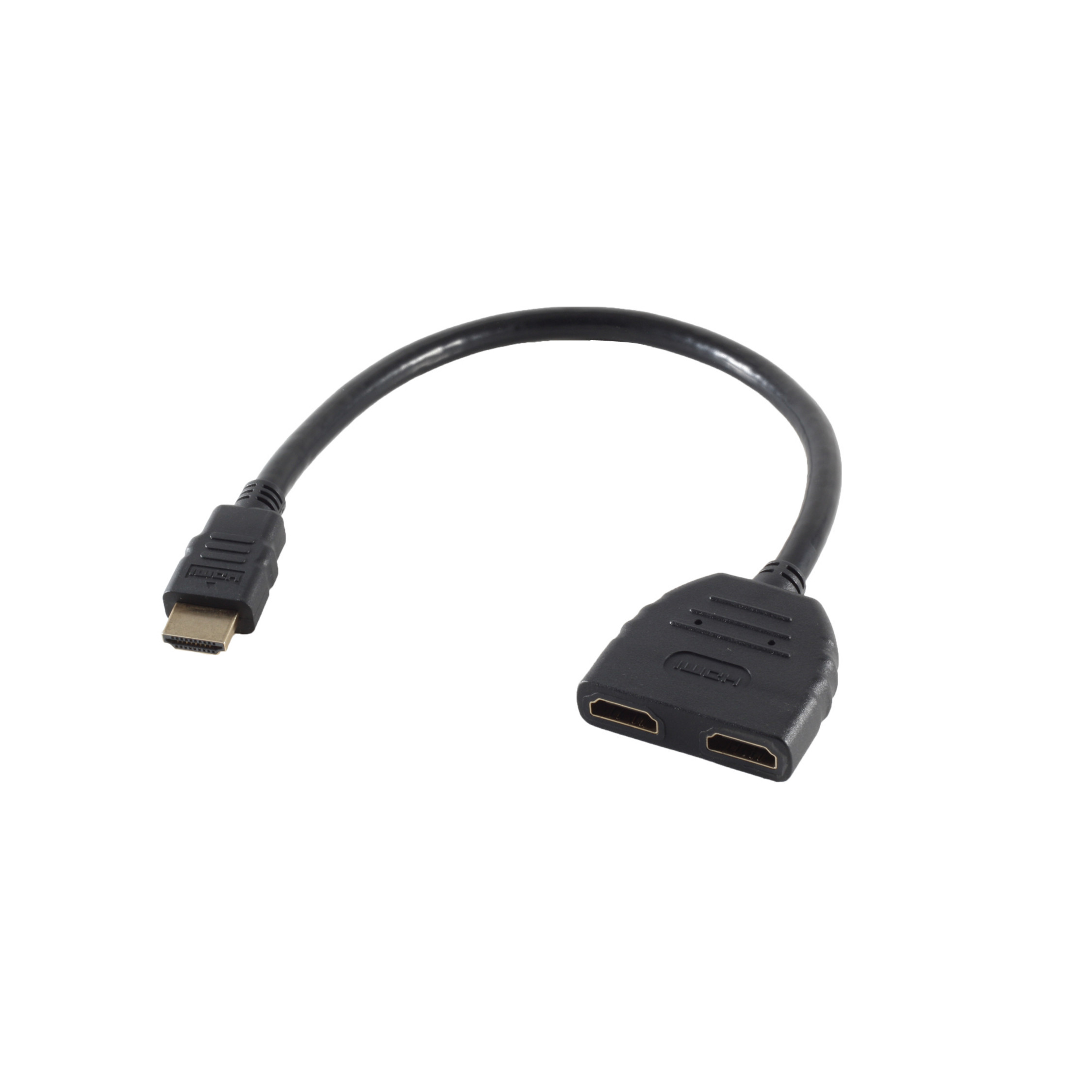Ein HDMI-Splitterkabel mit einem Eingang und zwei Ausgängen.