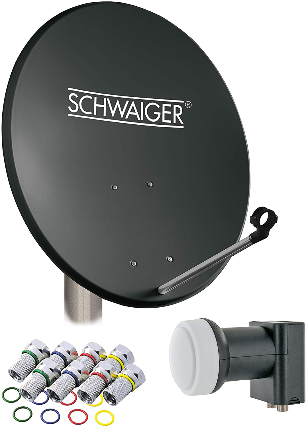 SCHWAIGER -714487- SAT Twin Stahl (55 cm, LNB) aus Anlage