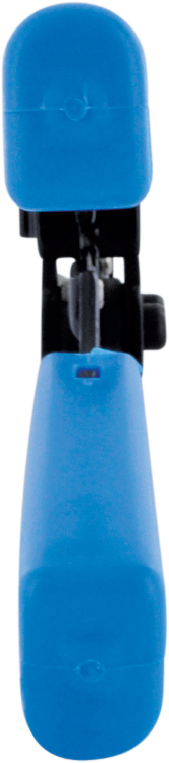 Ein blaues Crimpwerkzeug mit blauen Griffen, von oben gesehen.