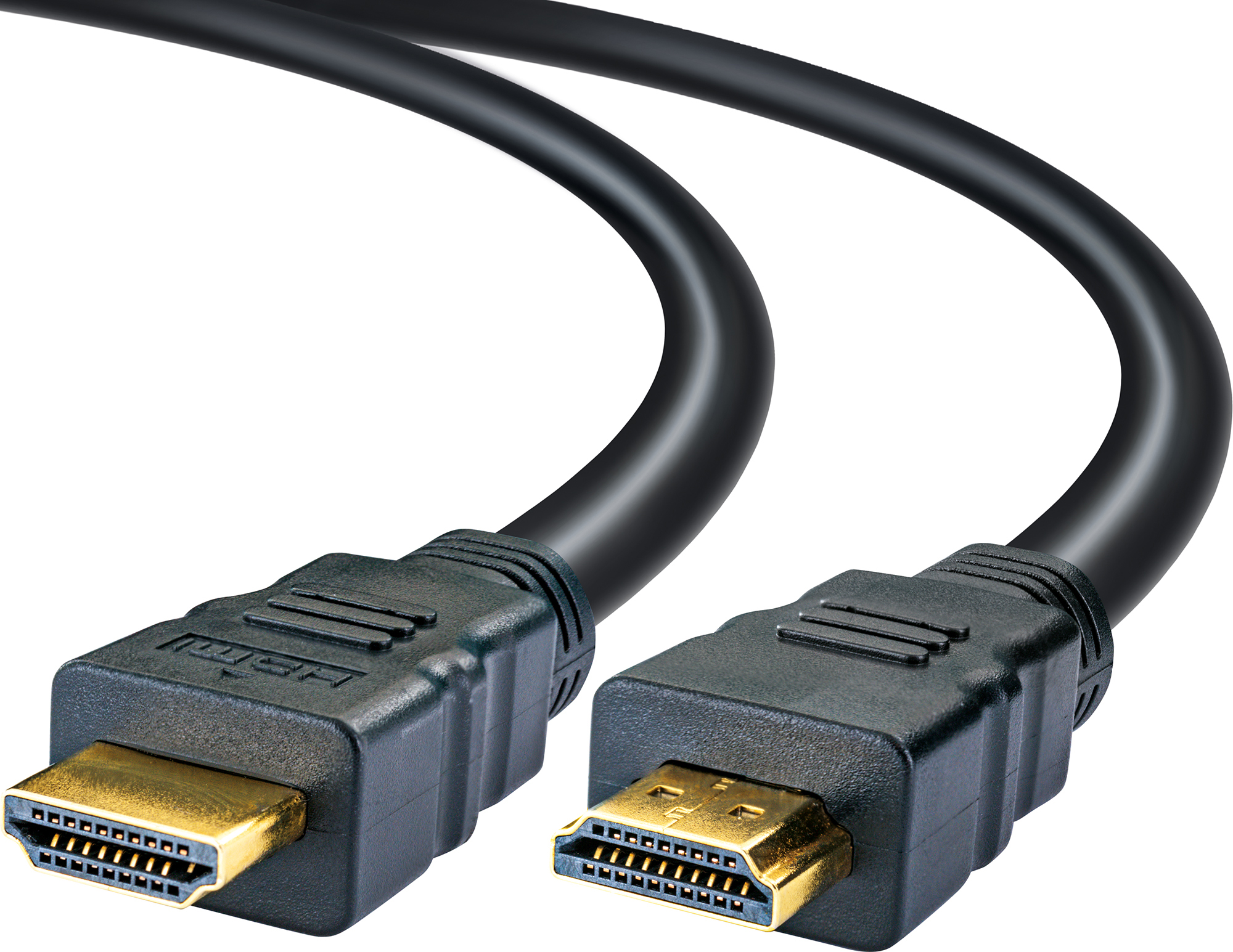 Un câble HDMI noir avec deux connecteurs noirs.