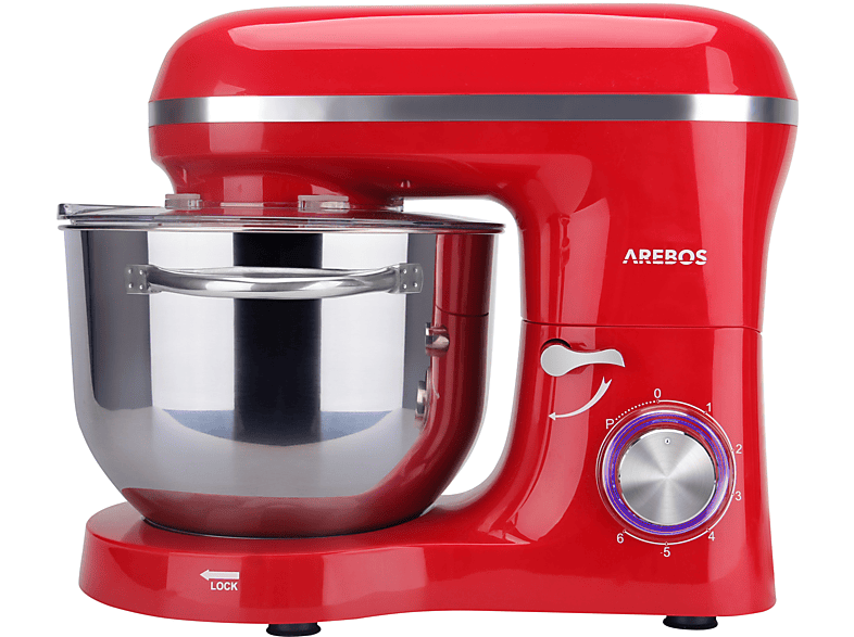 AREBOS 6 Speedlevels Küchenmaschine Rot (Rührschüsselkapazität: 6 Liter, 1500 Watt)