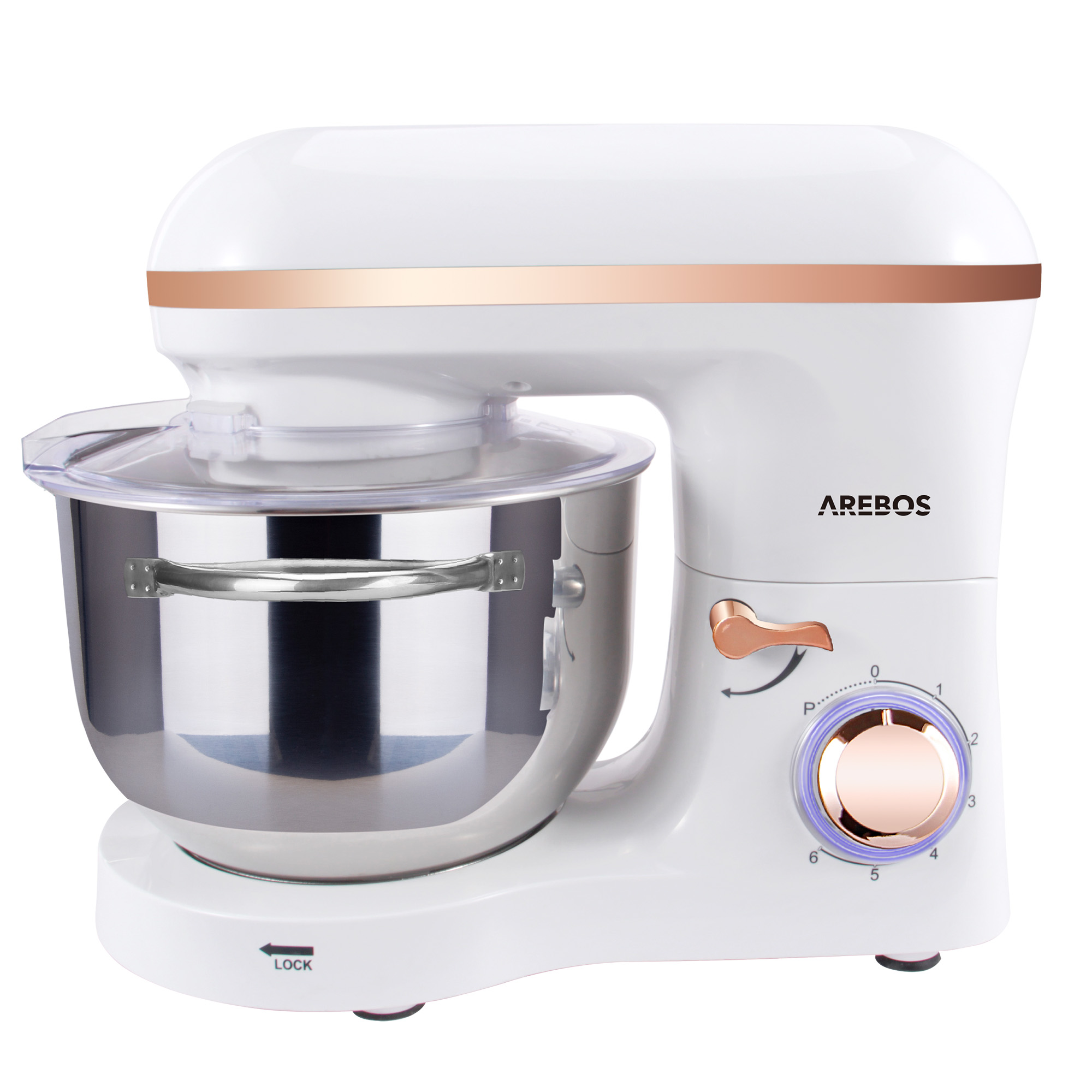 AREBOS 6 Speedlevels Küchenmaschine Weiß 1500 Watt) Liter, 6 (Rührschüsselkapazität