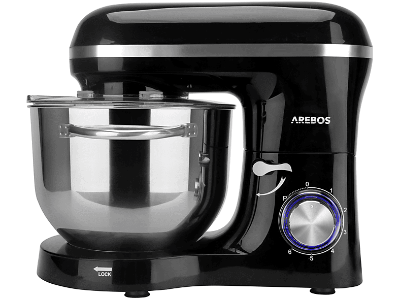 AREBOS 6 Speedlevels Küchenmaschine Schwarz (Rührschüsselkapazität: 6 Liter, 1500 Watt)