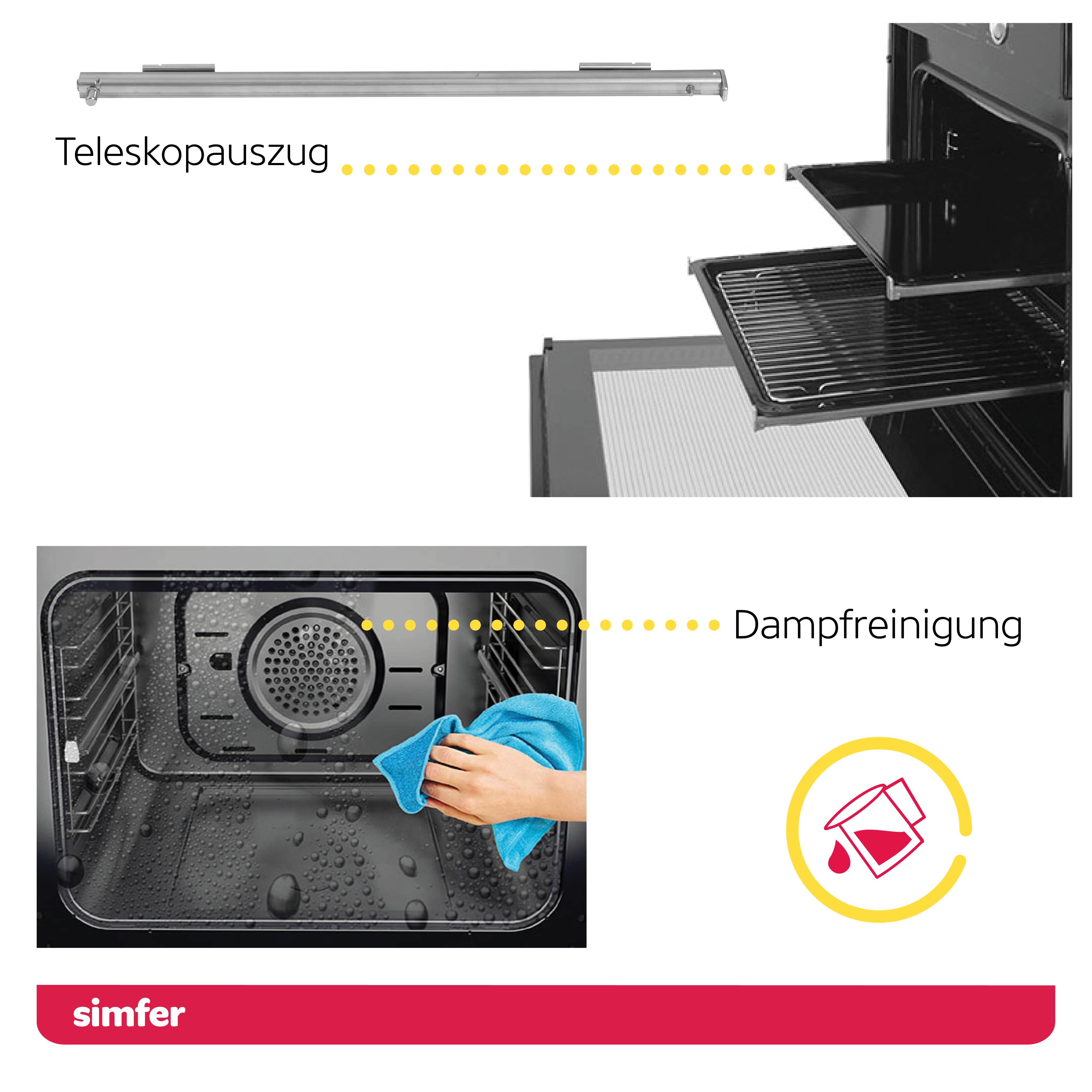 Einbau-Backofen, Funktionen, Backofen 9 Digitaler SMF-BO (Einbaugerät, 595 60 Liter, SIMFER Verglasung Teleskopschiene, mm Timer, 6813 2-fach A, breit)