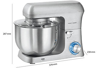 PROFICOOK Knetmaschine Küchengerät 6 L Aluminium 1500 Watt KM 1188 Knetmaschine Silber (1500 Watt)
