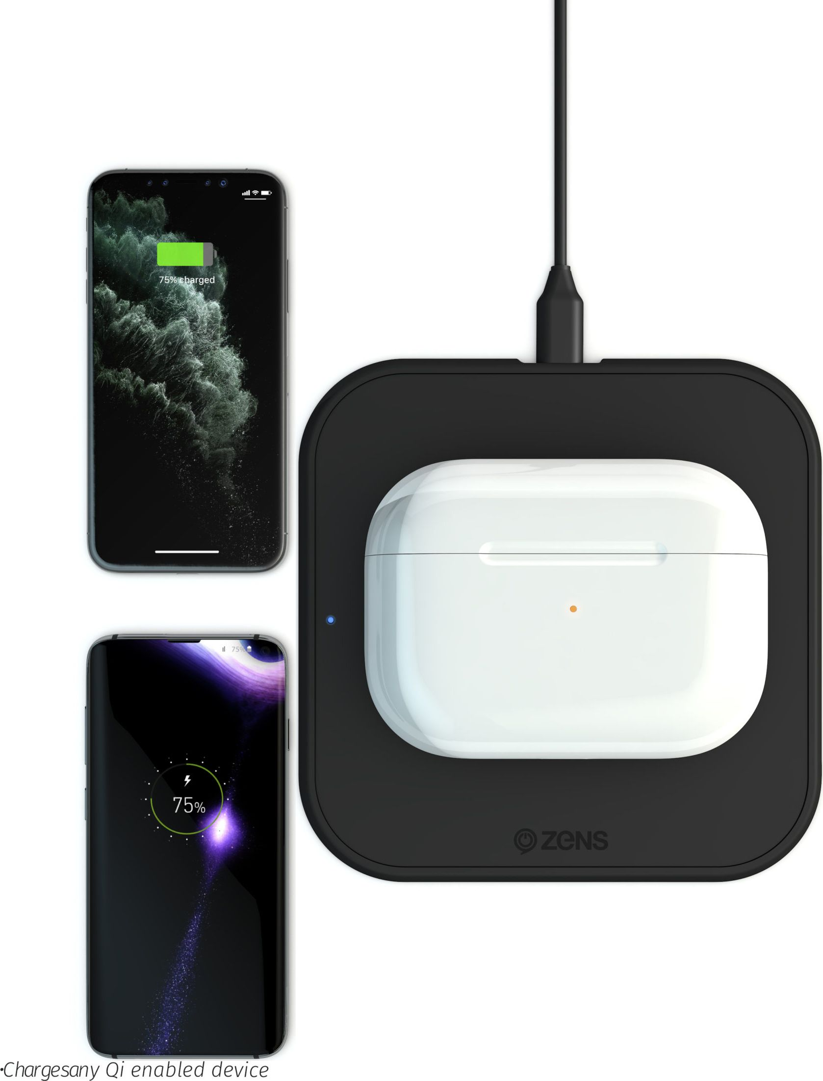 ZENS iPhone Apple, Starter Induktionsladegerät Schwarz Kit