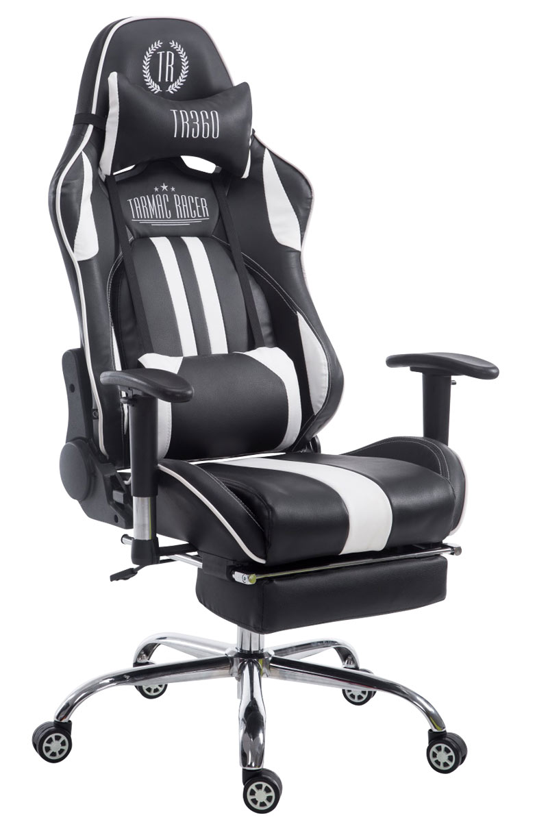 CLP Racing Bürostuhl Limit V2 Fußablage Kunstleder schwarz/weiß Gaming Chair, mit