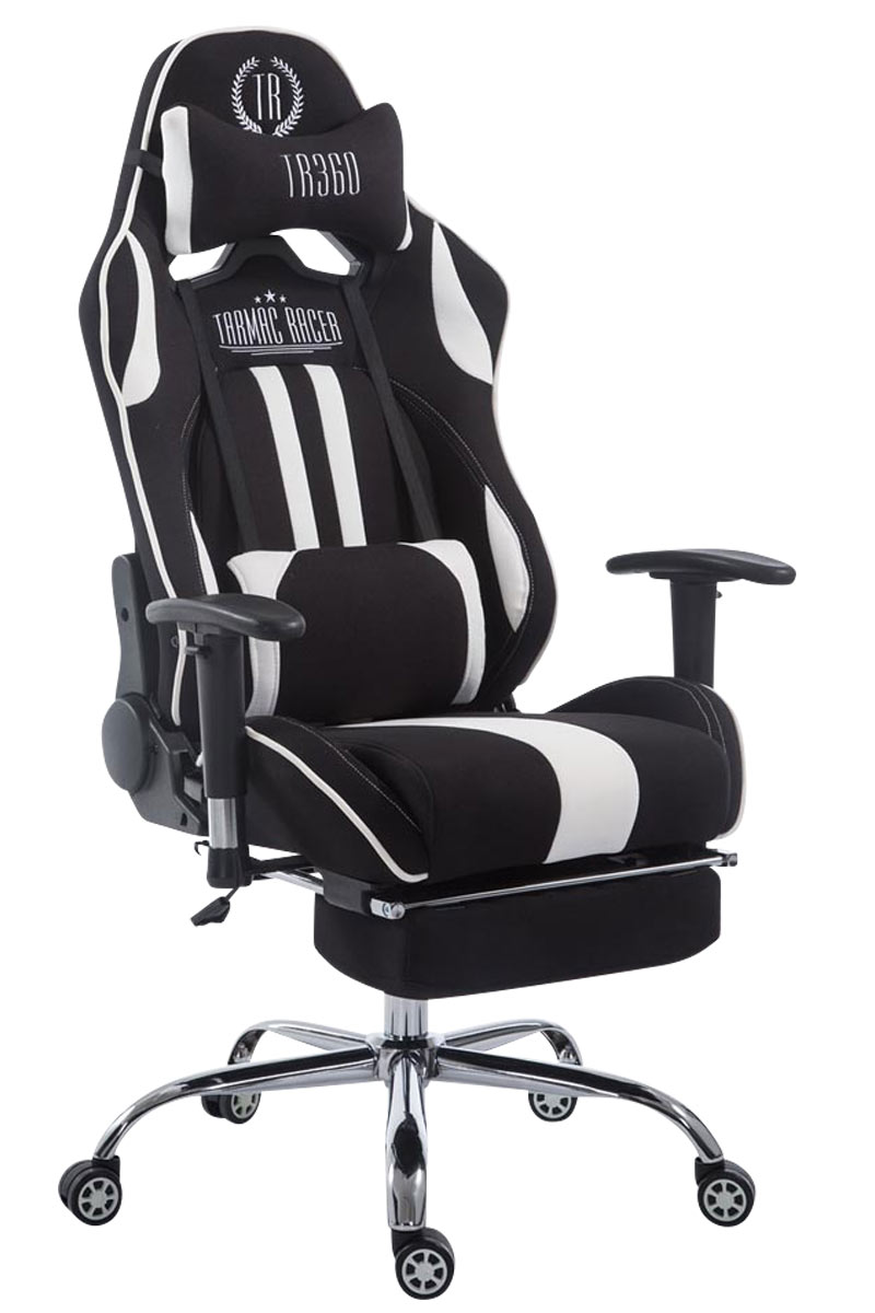CLP Racing Stoff Gaming Limit Chair, V2 schwarz/weiß Fußablage mit Bürostuhl