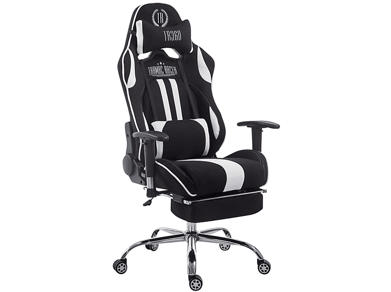 CLP Racing Limit Stoff Bürostuhl Gaming schwarz/weiß mit Chair, Fußablage