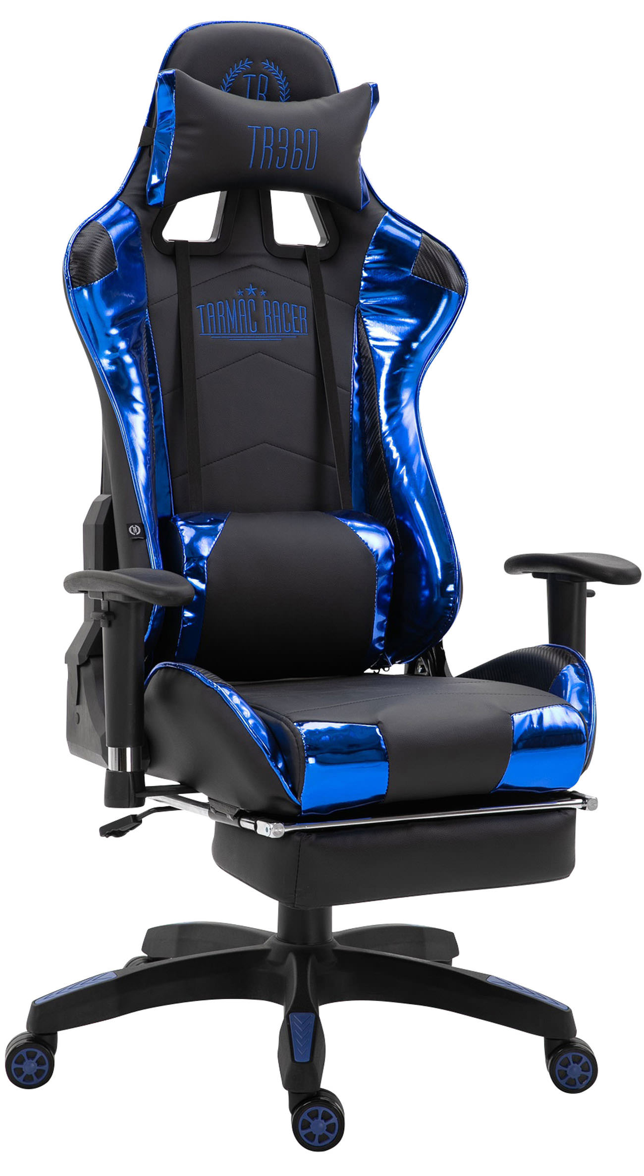 CLP Racing Bürostuhl Turbo mit Fußablage blau Chair, Gaming schwarz/glanz