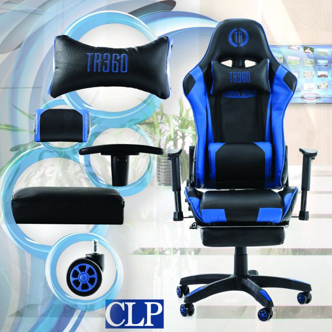 Bürostuhl Gaming CLP Chair, Fußablage Turbo schwarz/blau Racing mit