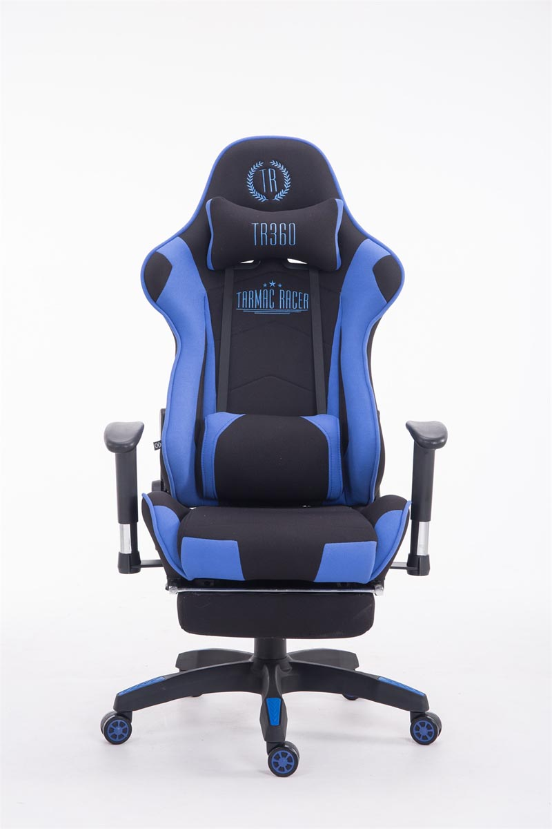 CLP Racing mit Turbo Chair, Fußablage Gaming Bürostuhl schwarz/blau Stoff