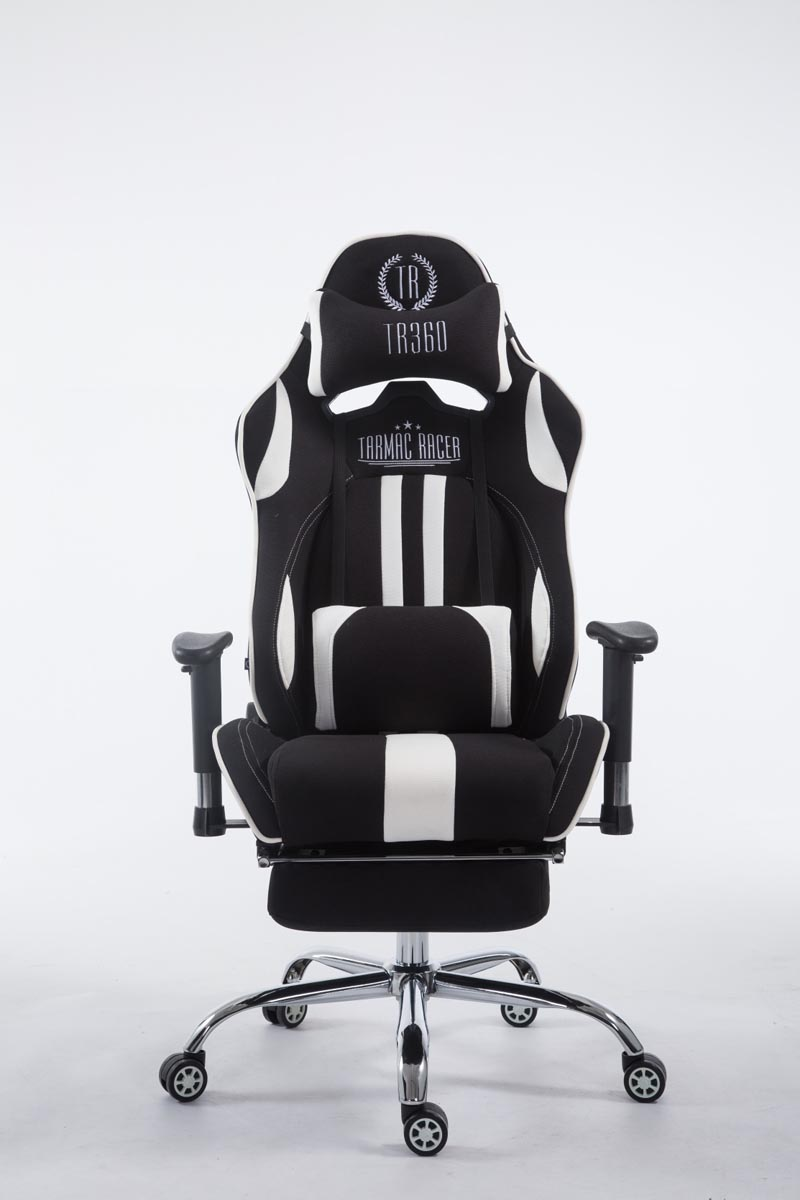 CLP Racing Bürostuhl Limit Stoff mit Fußablage Chair, schwarz/weiß Gaming