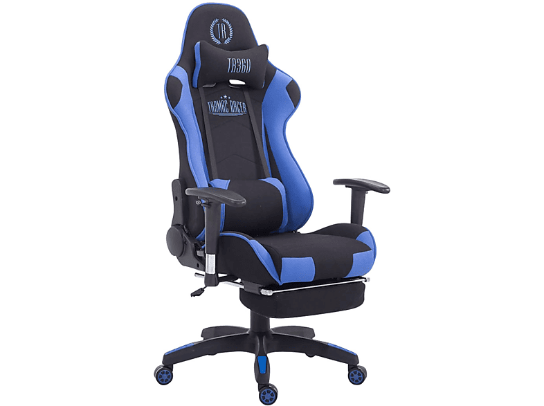 CLP Racing Bürostuhl Turbo Stoff mit Fußablage Gaming Chair, schwarz/blau