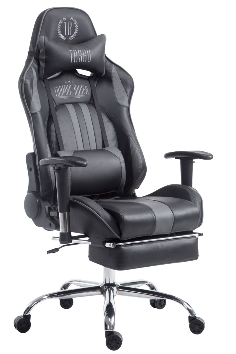 CLP Racing Bürostuhl Limit V2 schwarz/grau mit Fußablage Gaming Chair, Kunstleder