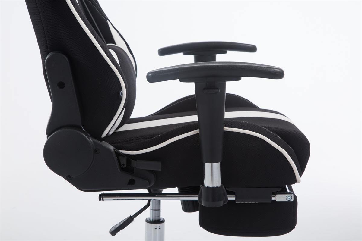 CLP Racing Stoff Gaming Limit Chair, V2 schwarz/weiß Fußablage mit Bürostuhl