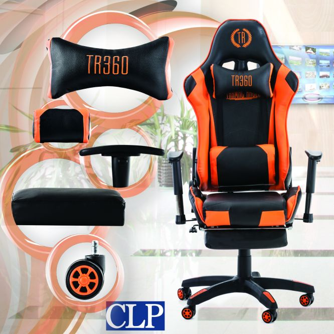 CLP Racing schwarz/orange mit Bürostuhl Gaming Turbo Fußablage Chair
