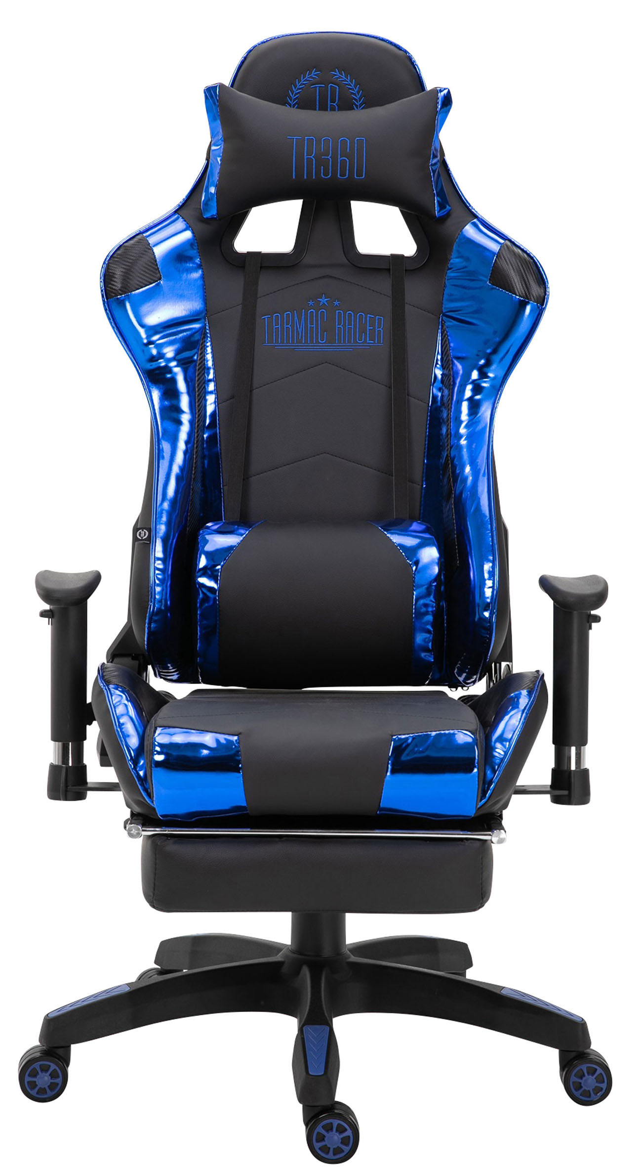 CLP Racing Bürostuhl Turbo mit schwarz/glanz Gaming Chair, blau Fußablage