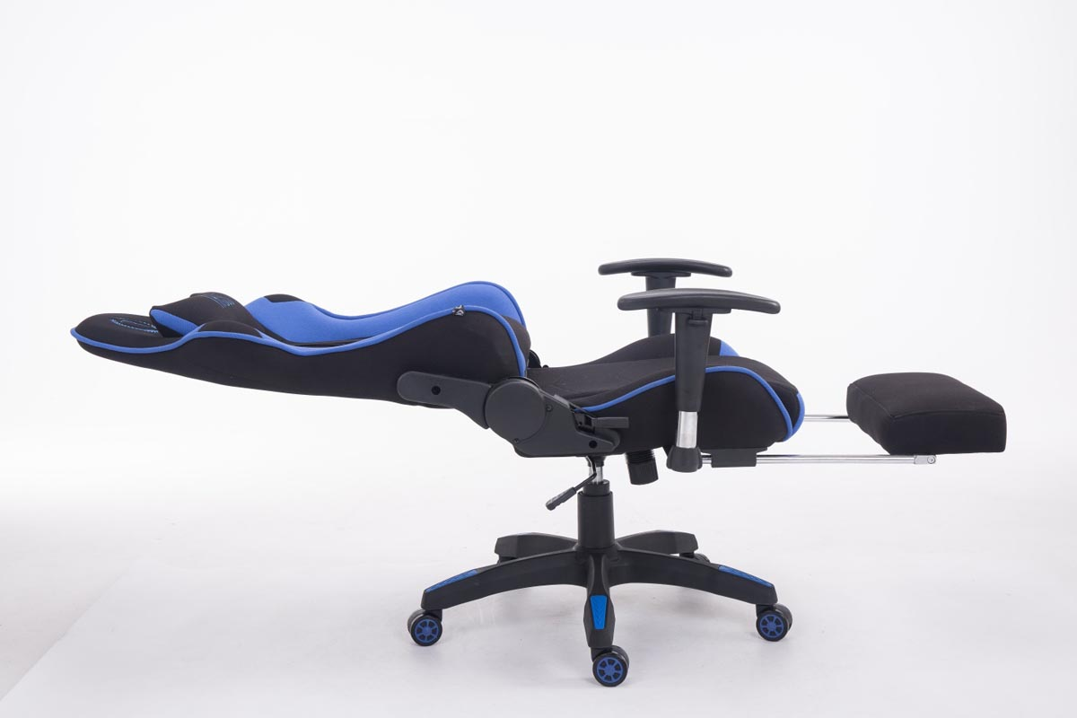 CLP Racing mit Turbo Chair, Fußablage Gaming Bürostuhl schwarz/blau Stoff