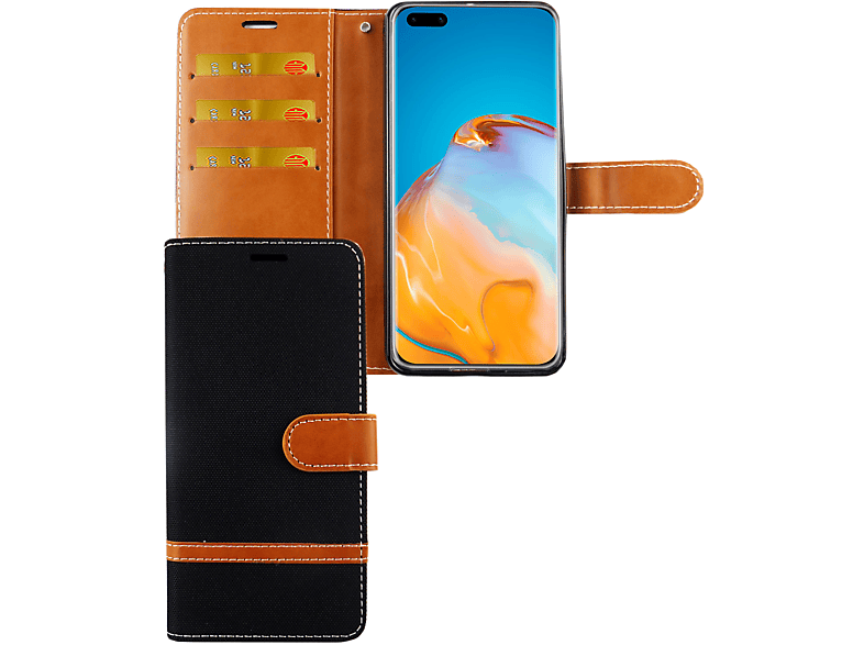 KÖNIG DESIGN Schutzhülle, Bookcover, Huawei, Schwarz P40