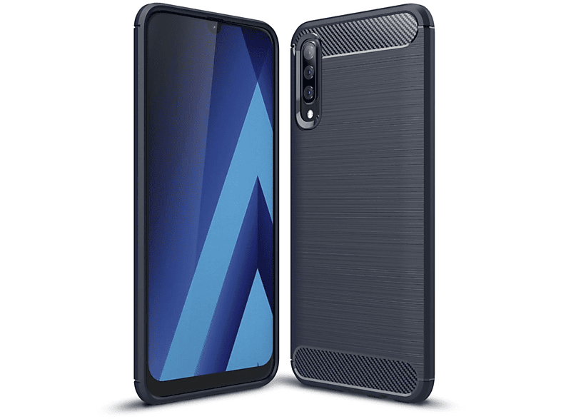 Samsung, A70, DESIGN Blau KÖNIG Backcover, Optik, Carbon Galaxy Handyhülle