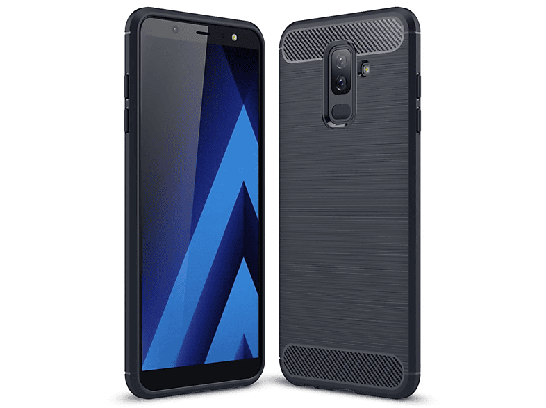 KÖNIG DESIGN Handyhülle Carbon Optik, Backcover, Samsung, Galaxy A6 Plus (2018), Blau