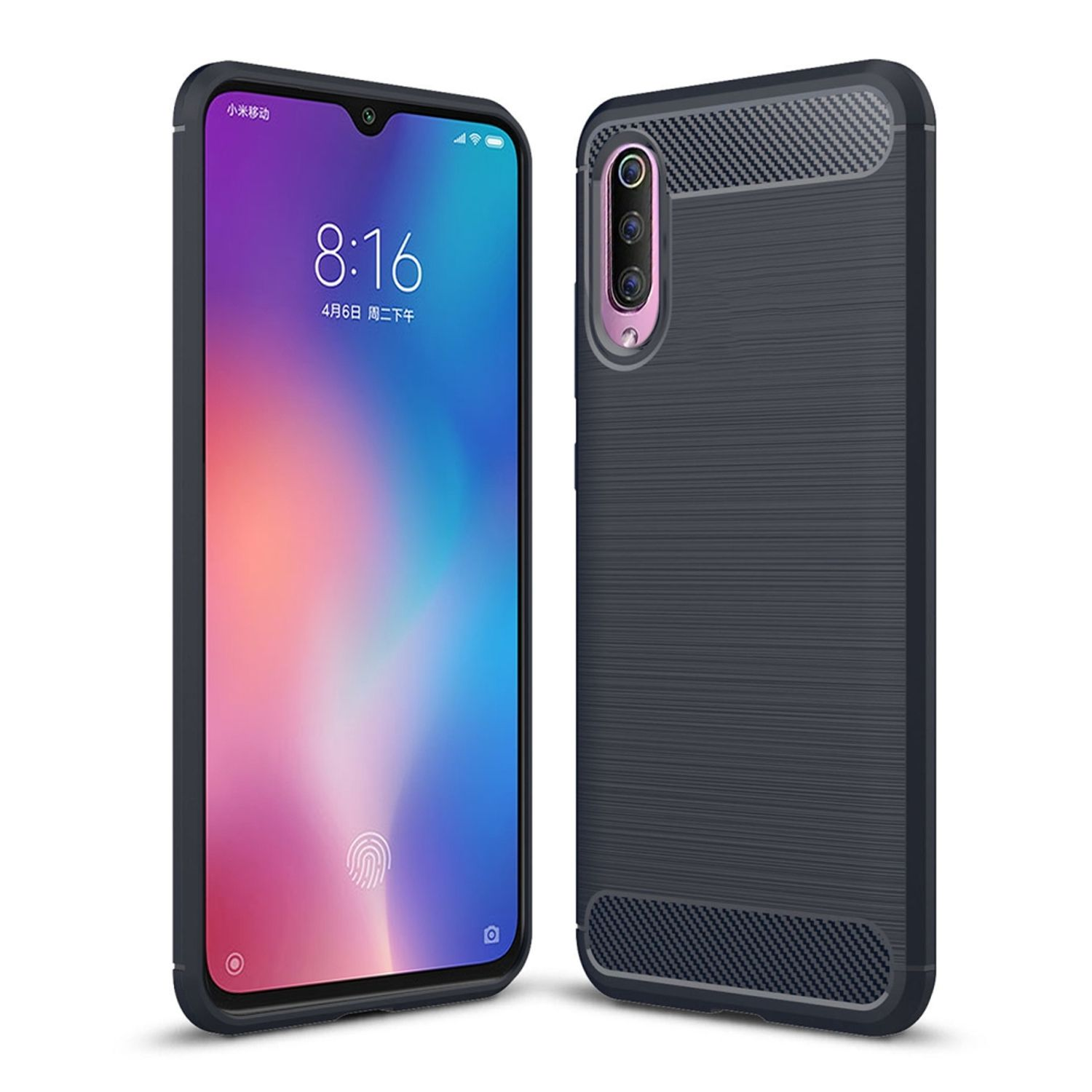 KÖNIG DESIGN Handyhülle Optik, Xiaomi, Mi 9, Backcover, Blau Carbon