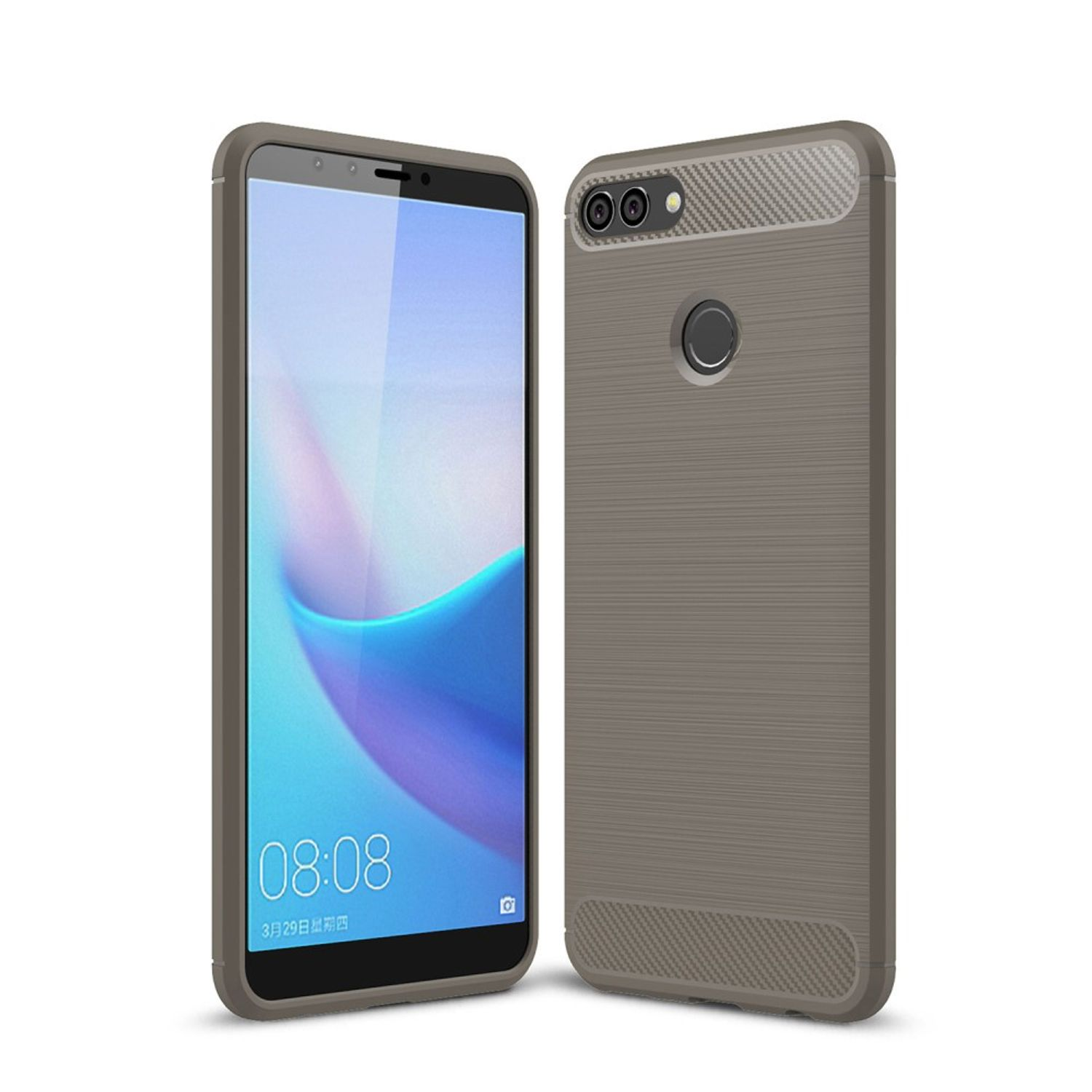 KÖNIG DESIGN Handyhülle (2018), Backcover, Carbon Optik, Grau Y9 Huawei