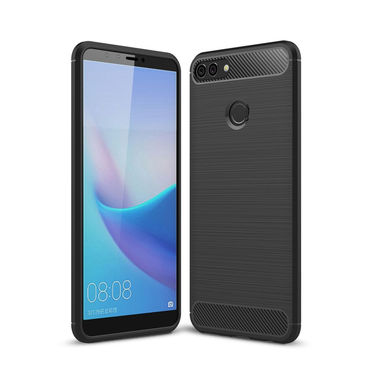 KÖNIG DESIGN Handyhülle Carbon Optik, Huawei, Backcover, Schwarz (2018), Y9