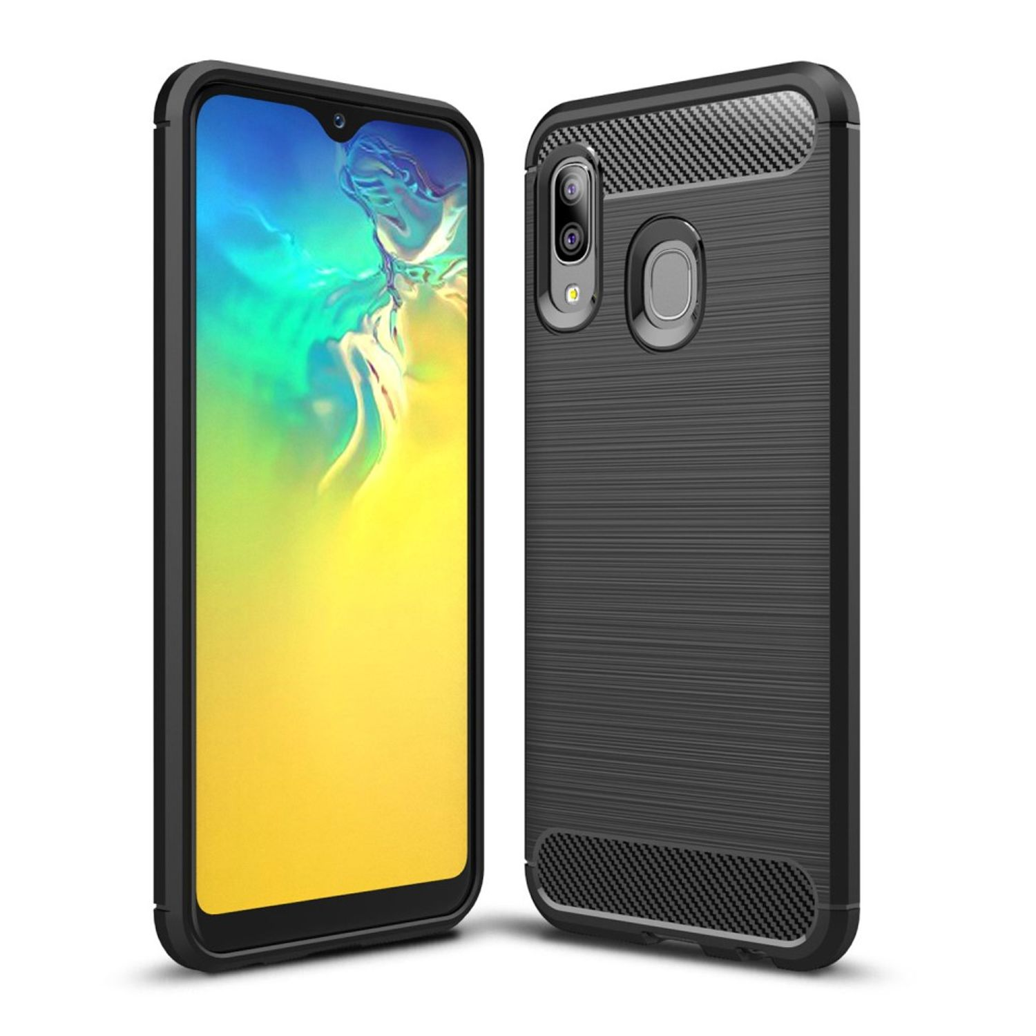 KÖNIG DESIGN Galaxy A20e, Samsung, Backcover, Handyhülle Optik, Carbon Schwarz