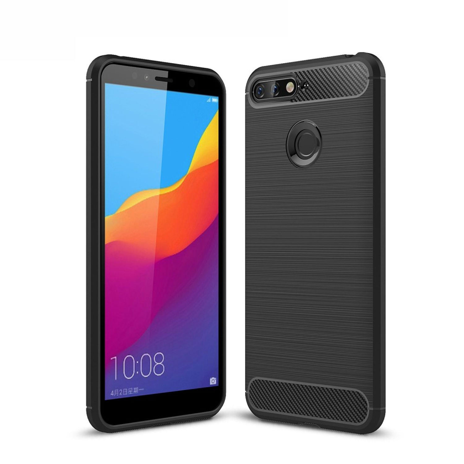 Zwei schwarze Smartphones mit Hüllen. Weißer Hintergrund.