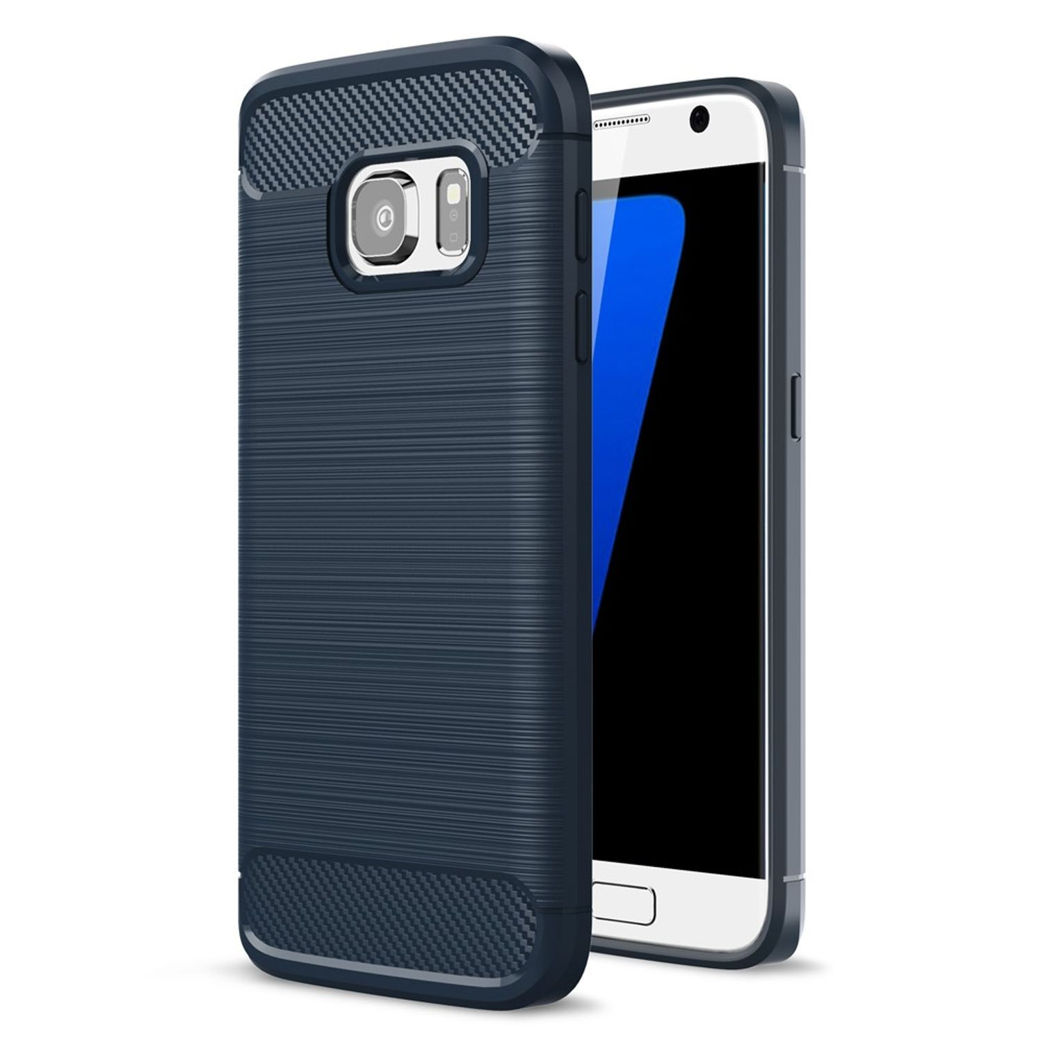 DESIGN KÖNIG Blau Galaxy Backcover, Optik, Carbon Handyhülle Samsung, S7,