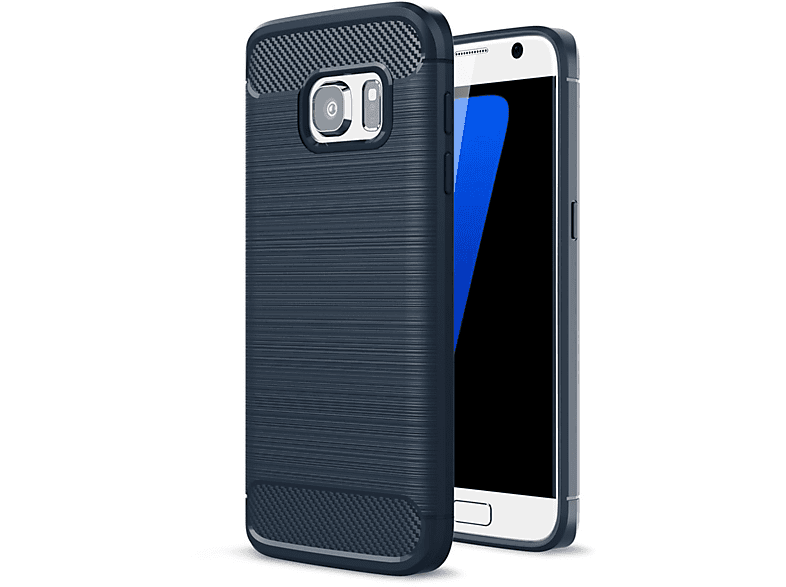 KÖNIG DESIGN Handyhülle Carbon Optik, Backcover, Samsung, Galaxy S7, Blau