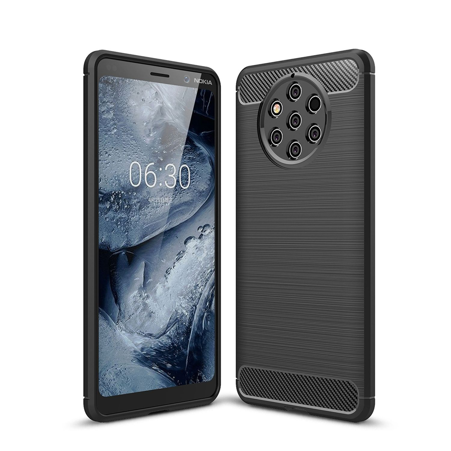 Schwarz Nokia, Pure Optik, Carbon 9 KÖNIG View, DESIGN Handyhülle Backcover,