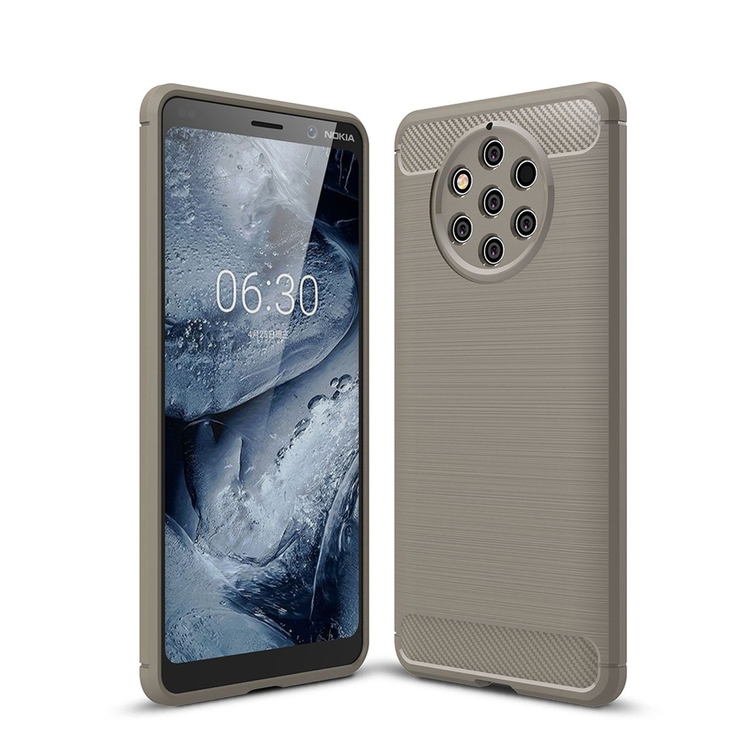 Backcover, KÖNIG Grau DESIGN Nokia, 9 View, Carbon Pure Handyhülle Optik,