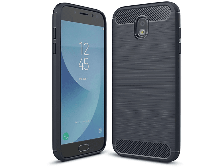 KÖNIG DESIGN Handyhülle Carbon Backcover, (2017), Optik, Blau J7 Galaxy Samsung