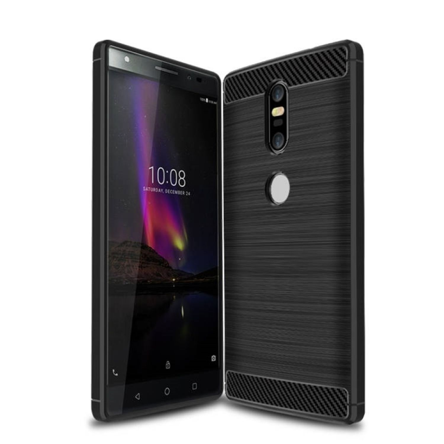 Zwei Smartphones. Eines zeigt einen farbenfrohen Sonnenuntergang, das andere hat eine schwarze Hülle.