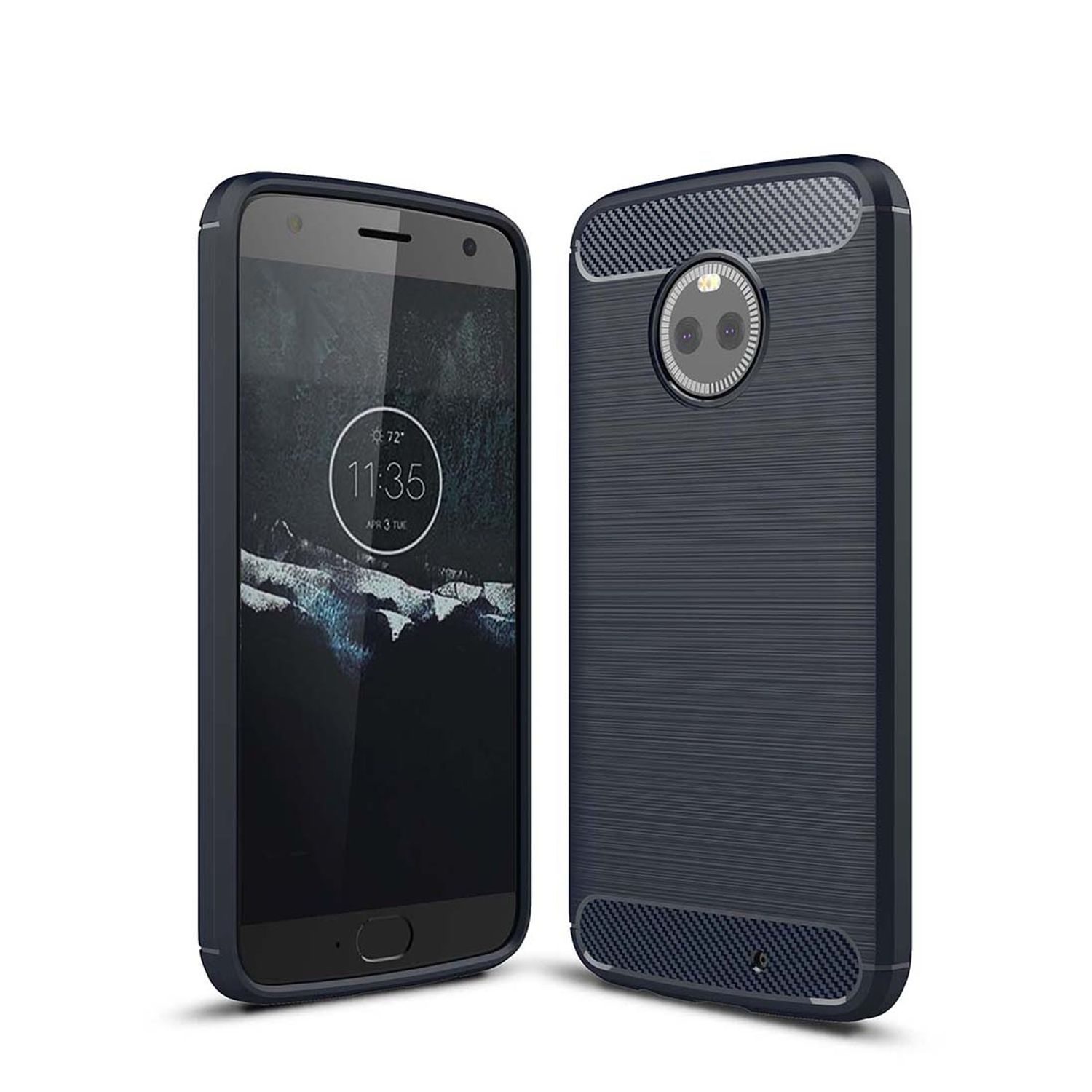 KÖNIG DESIGN Handyhülle Carbon X4, Backcover, Blau Moto Motorola, Optik
