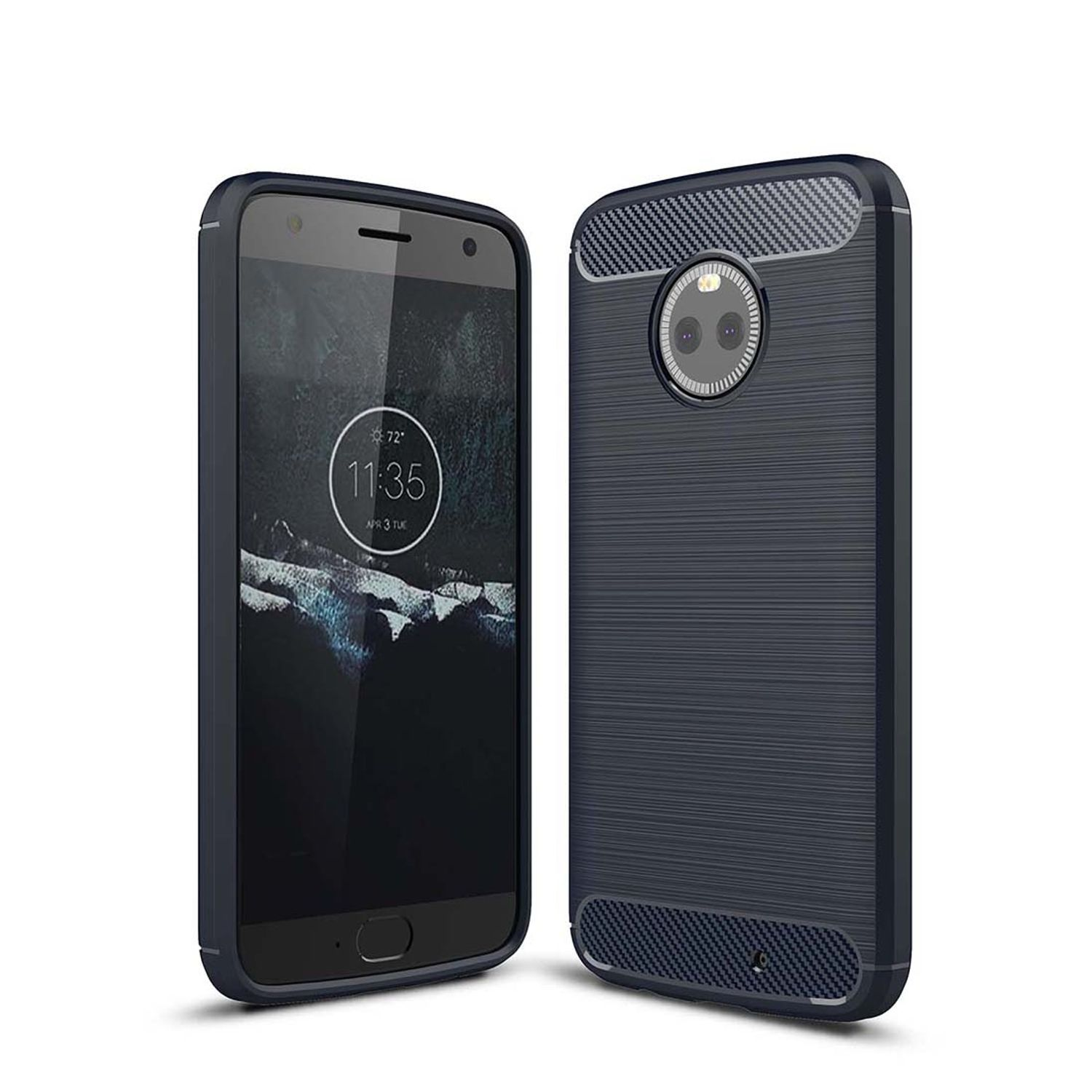 KÖNIG Moto Carbon Handyhülle Optik, Backcover, X4, Motorola, DESIGN Blau