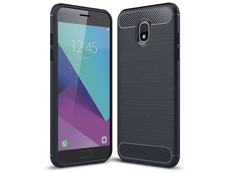 Galaxy Carbon DESIGN Optik, KÖNIG J7 Backcover, (2018), Samsung, Handyhülle Blau